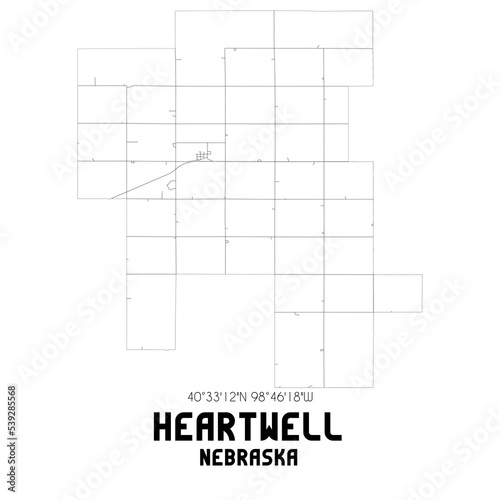 Heartwell Nebraska. US street map with black and white lines. photo