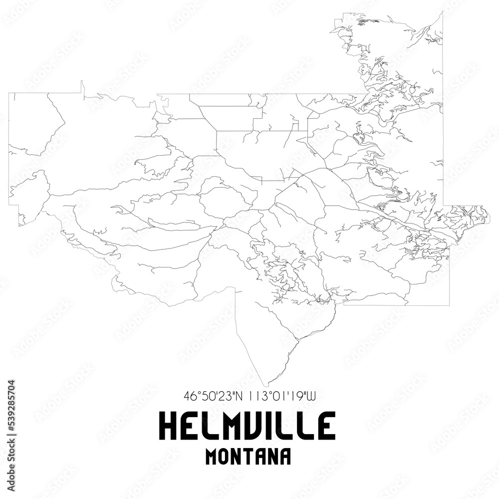 Helmville Montana. US street map with black and white lines.
