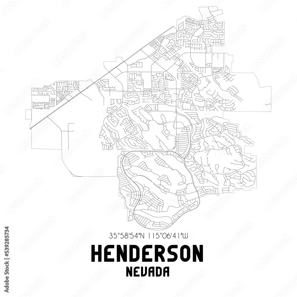 Henderson Nevada. US street map with black and white lines.