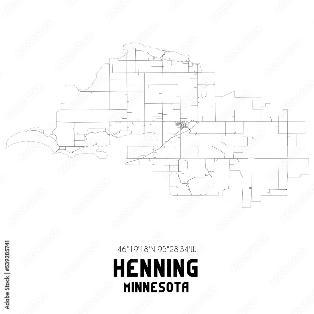 Henning Minnesota. US street map with black and white lines.