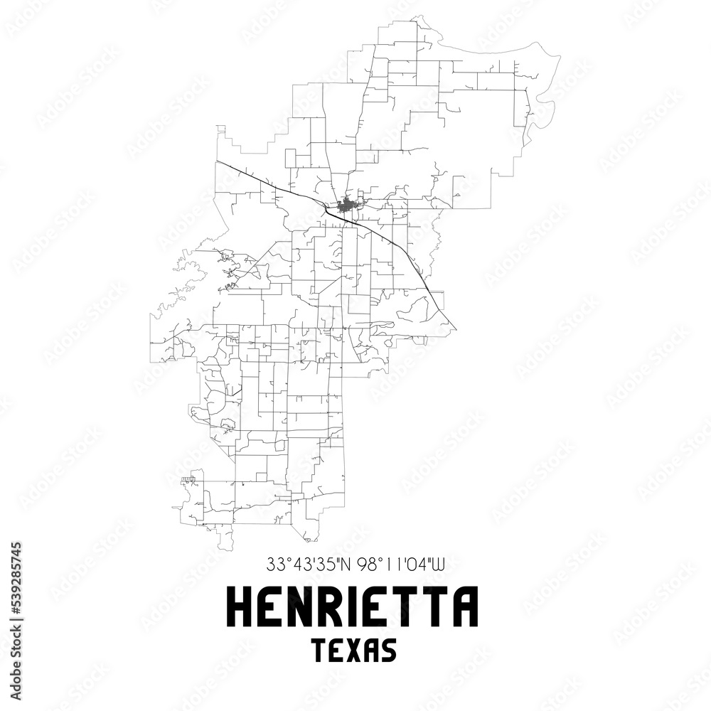 Henrietta Texas. US street map with black and white lines.