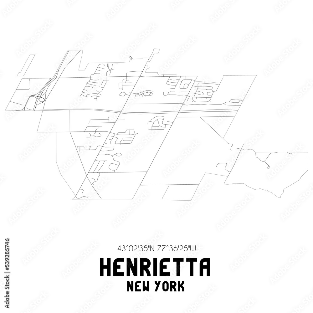 Henrietta New York. US street map with black and white lines.