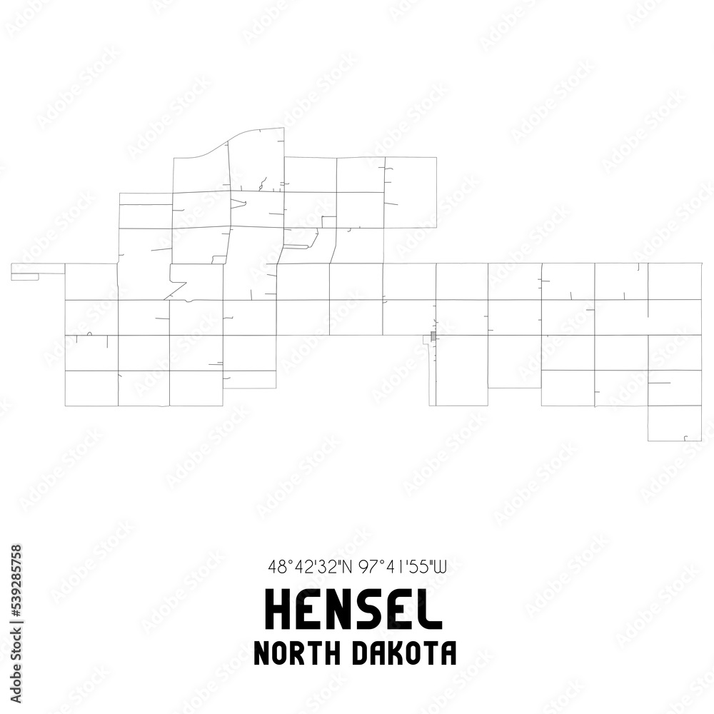 Hensel North Dakota. US street map with black and white lines. Hensel North Dakota. US street map with black and white lines.