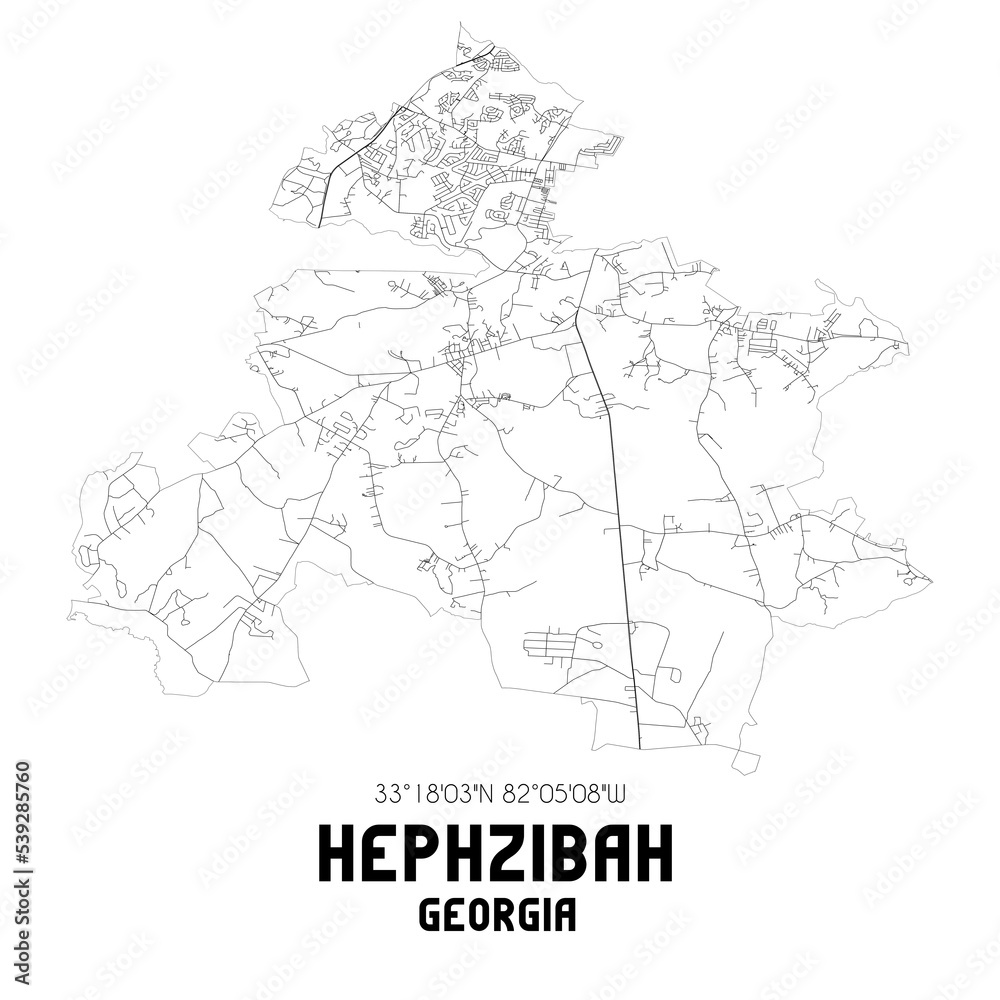 Hephzibah Georgia. US street map with black and white lines.
