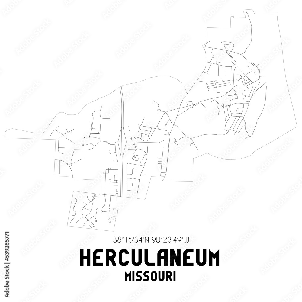 Herculaneum Missouri. US street map with black and white lines.
