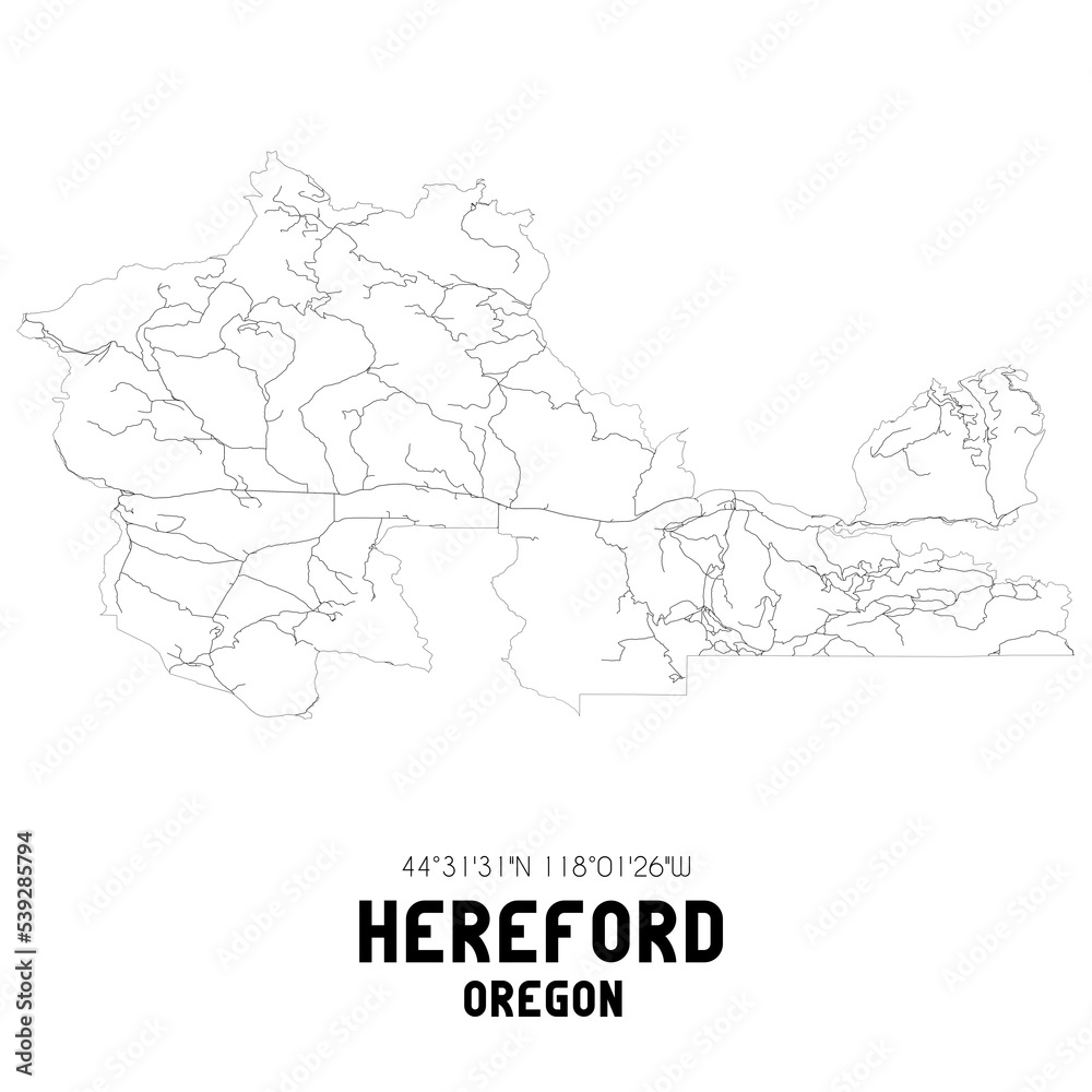 Hereford Oregon. US street map with black and white lines.