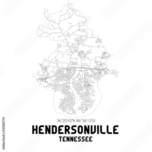 Hendersonville Tennessee. US street map with black and white lines.