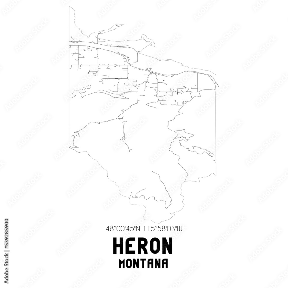 Heron Montana. US street map with black and white lines.