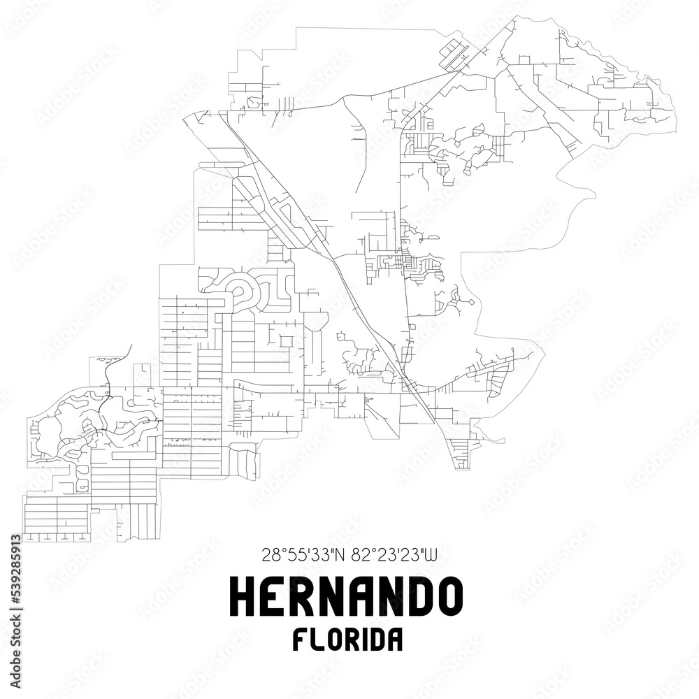 Hernando Florida. US street map with black and white lines. Hernando Florida. US street map with black and white lines.