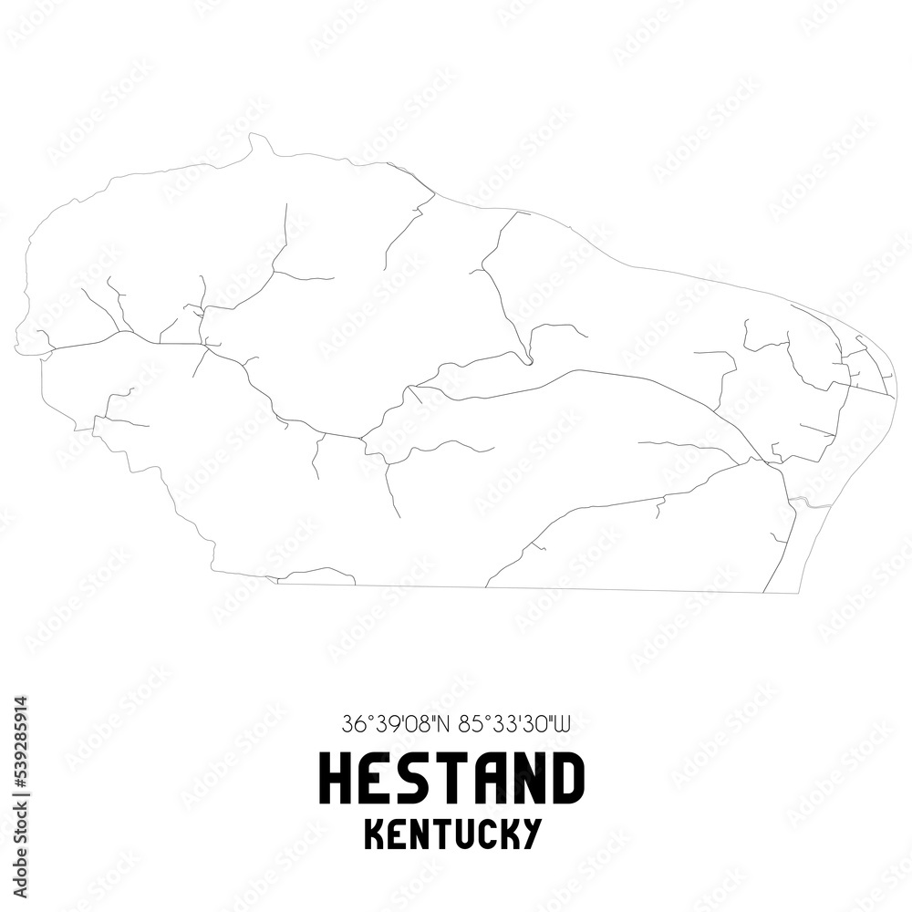 Hestand Kentucky. US street map with black and white lines.