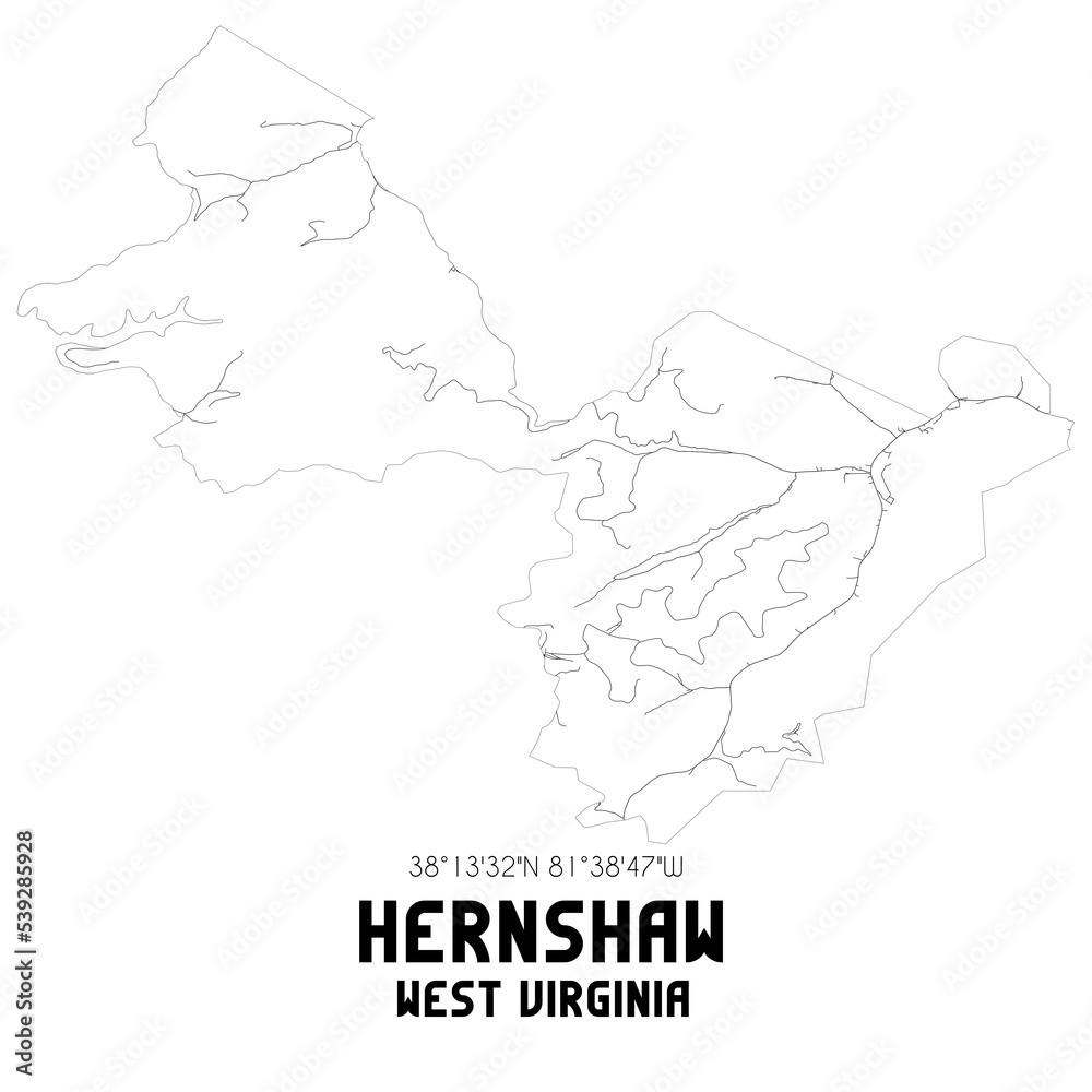 Hernshaw West Virginia. US street map with black and white lines.