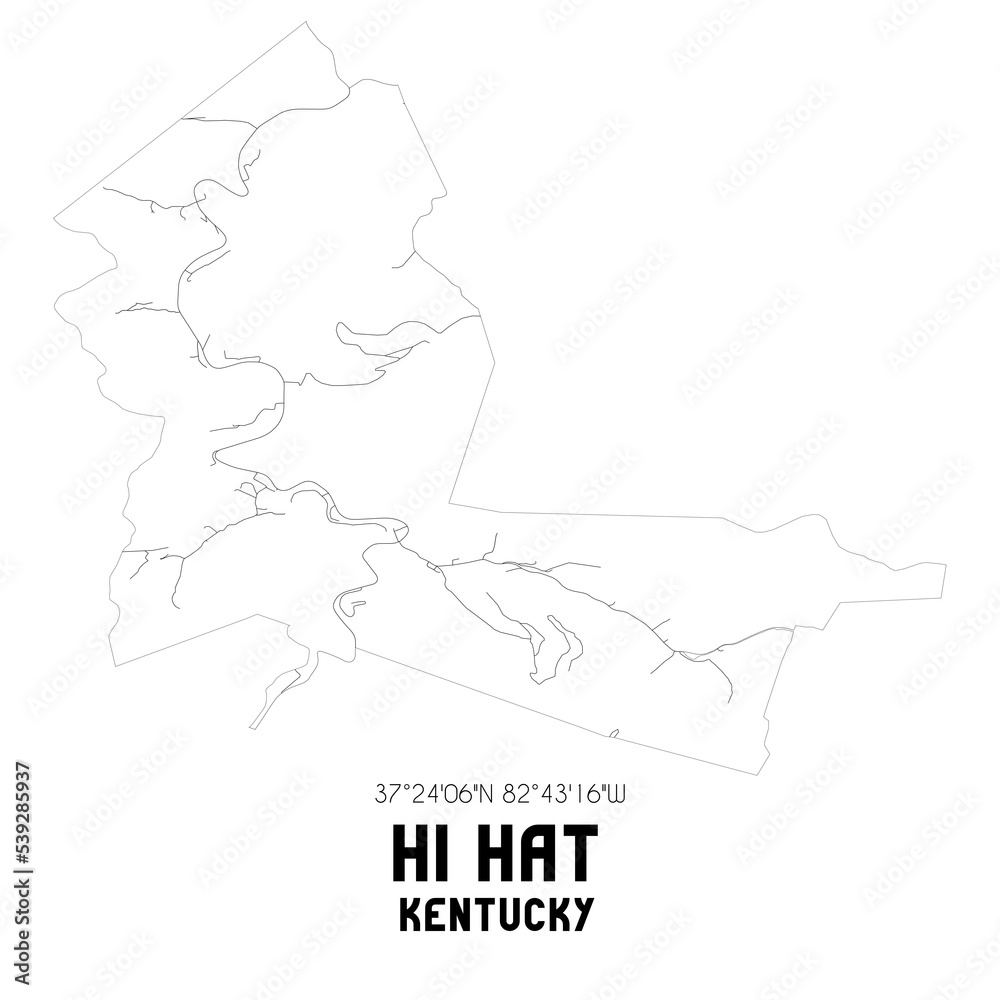 Hi Hat Kentucky. US street map with black and white lines. Stock