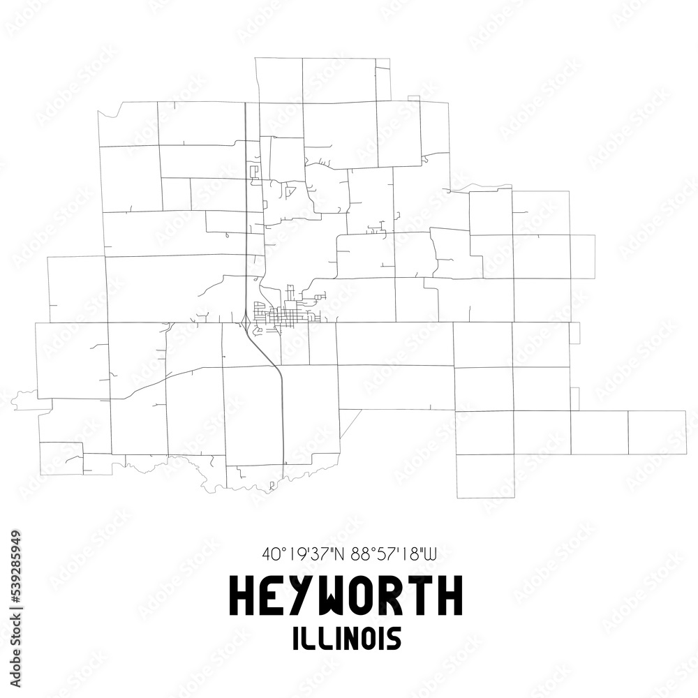 Heyworth Illinois. US street map with black and white lines. Heyworth Illinois. US street map with black and white lines.
