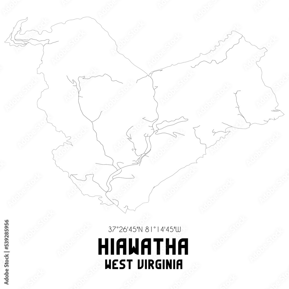 Hiawatha West Virginia. US street map with black and white lines.
