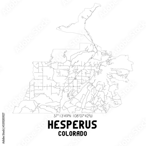 Hesperus Colorado. US street map with black and white lines.