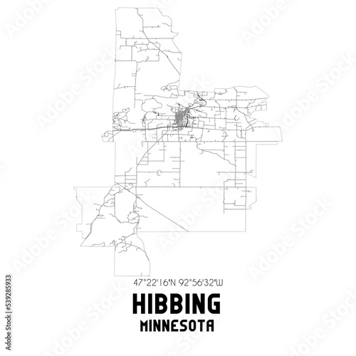 Hibbing Minnesota. US street map with black and white lines.