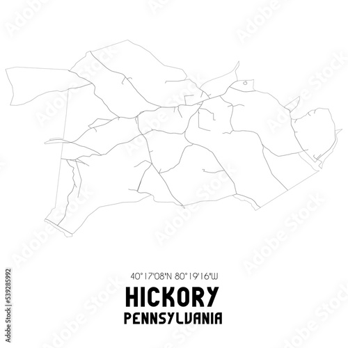 Hickory Pennsylvania. US street map with black and white lines.