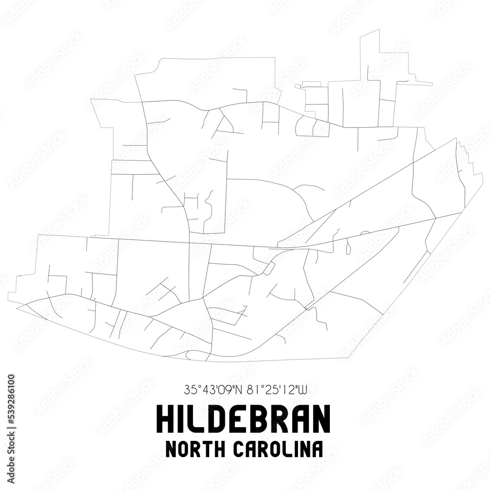 Hildebran North Carolina. US street map with black and white lines.