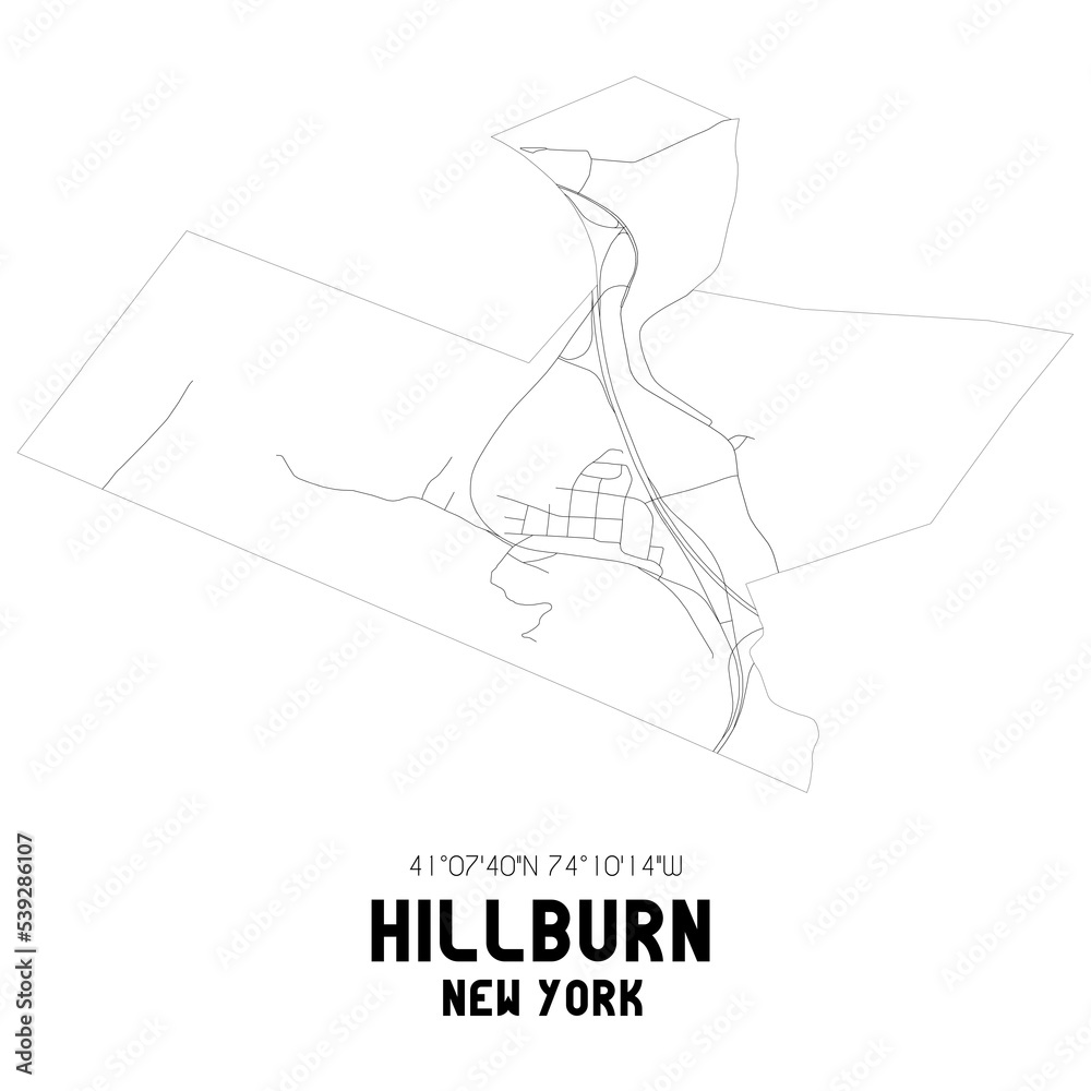 Hillburn New York. US street map with black and white lines.