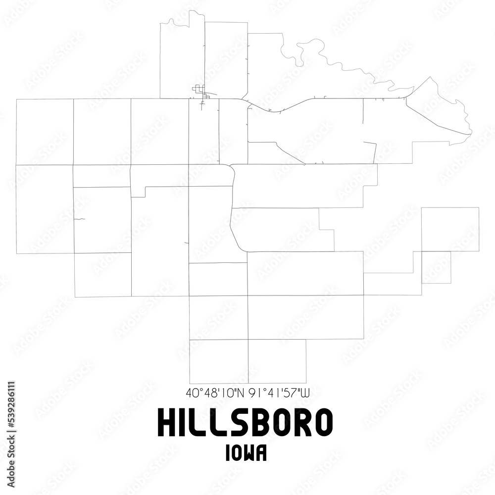 Obraz premium Hillsboro Iowa. US street map with black and white lines.