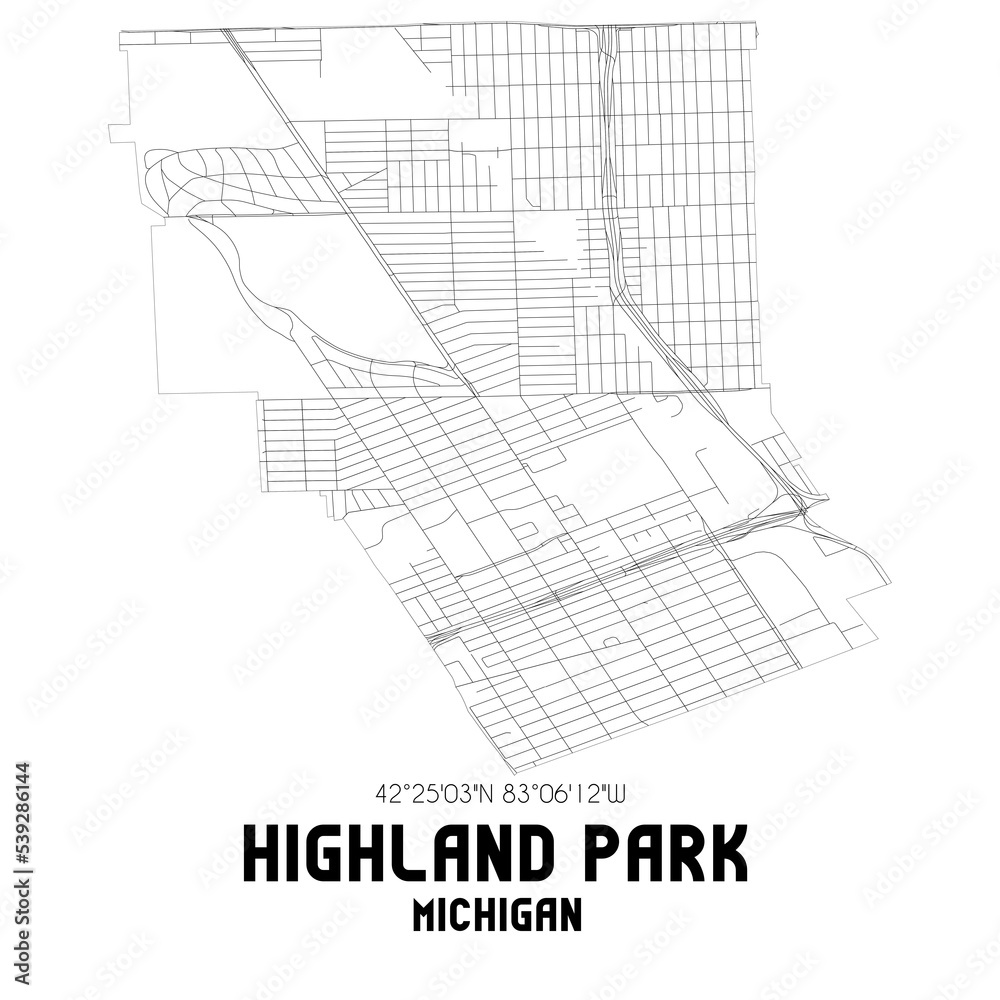 Highland Park Michigan. US street map with black and white lines. Highland Park Michigan. US street map with black and white lines.