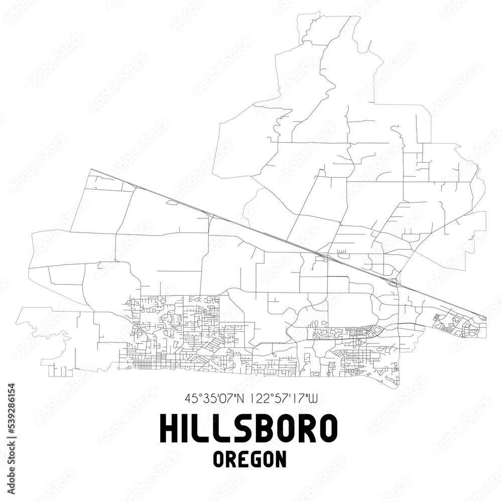Hillsboro Oregon. US street map with black and white lines.