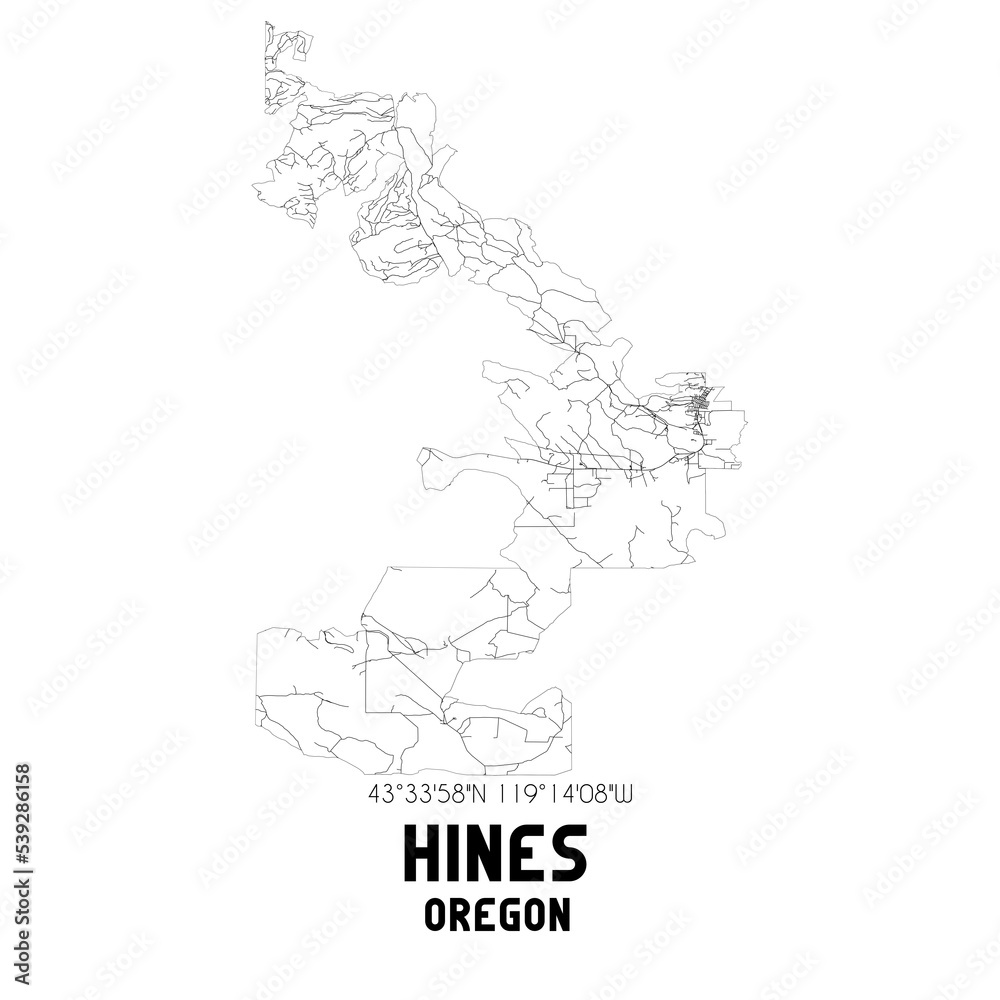 Hines Oregon. US street map with black and white lines.