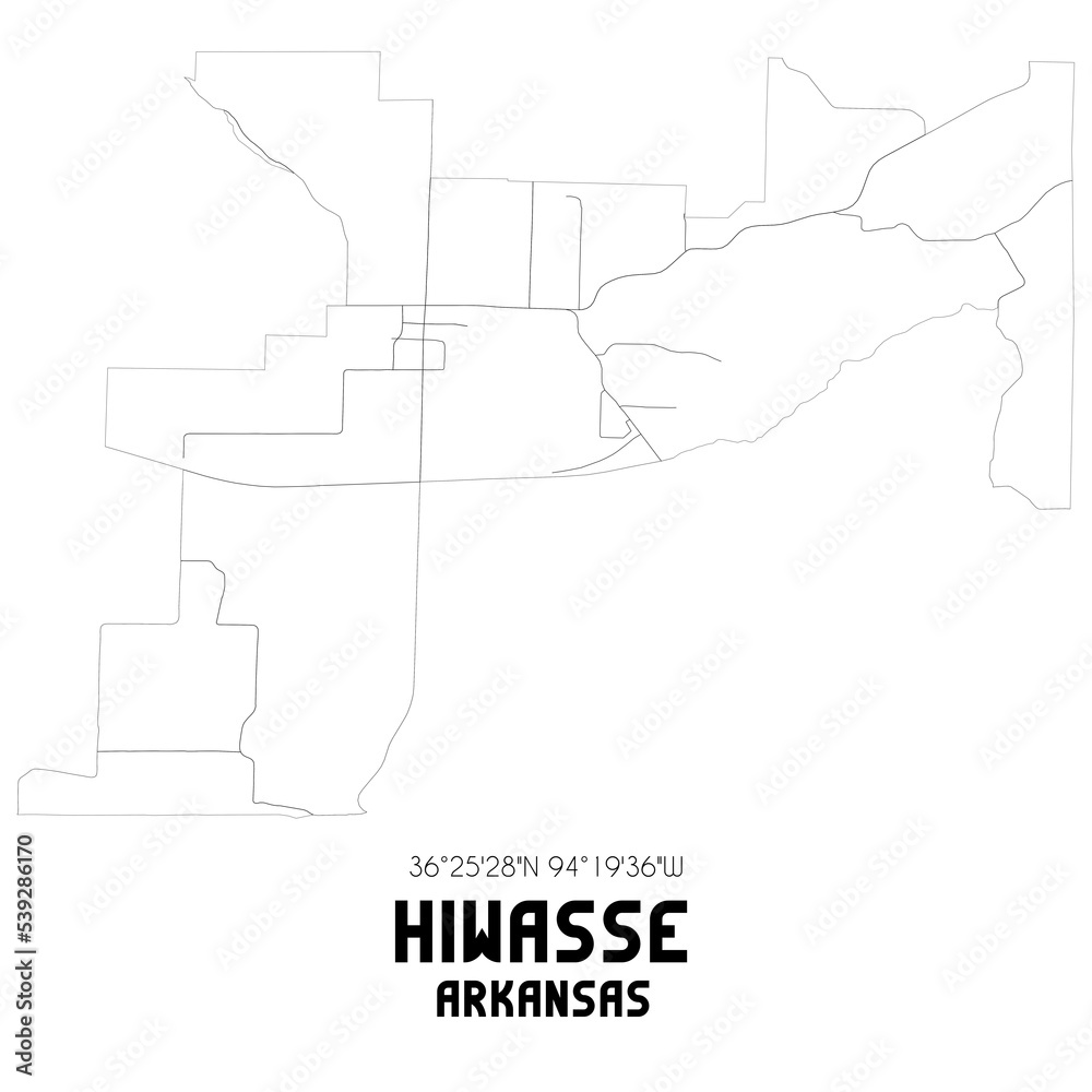 Hiwasse Arkansas. US street map with black and white lines.