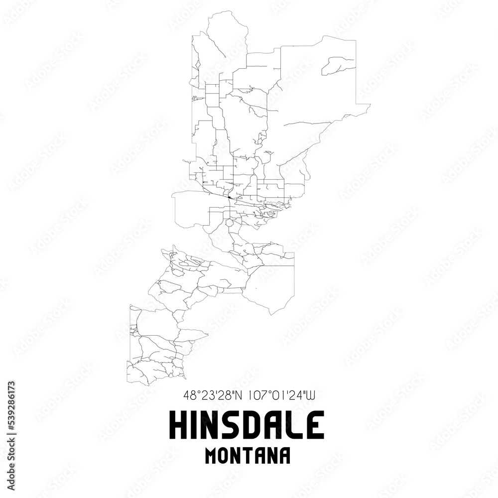 Hinsdale Montana. US street map with black and white lines.