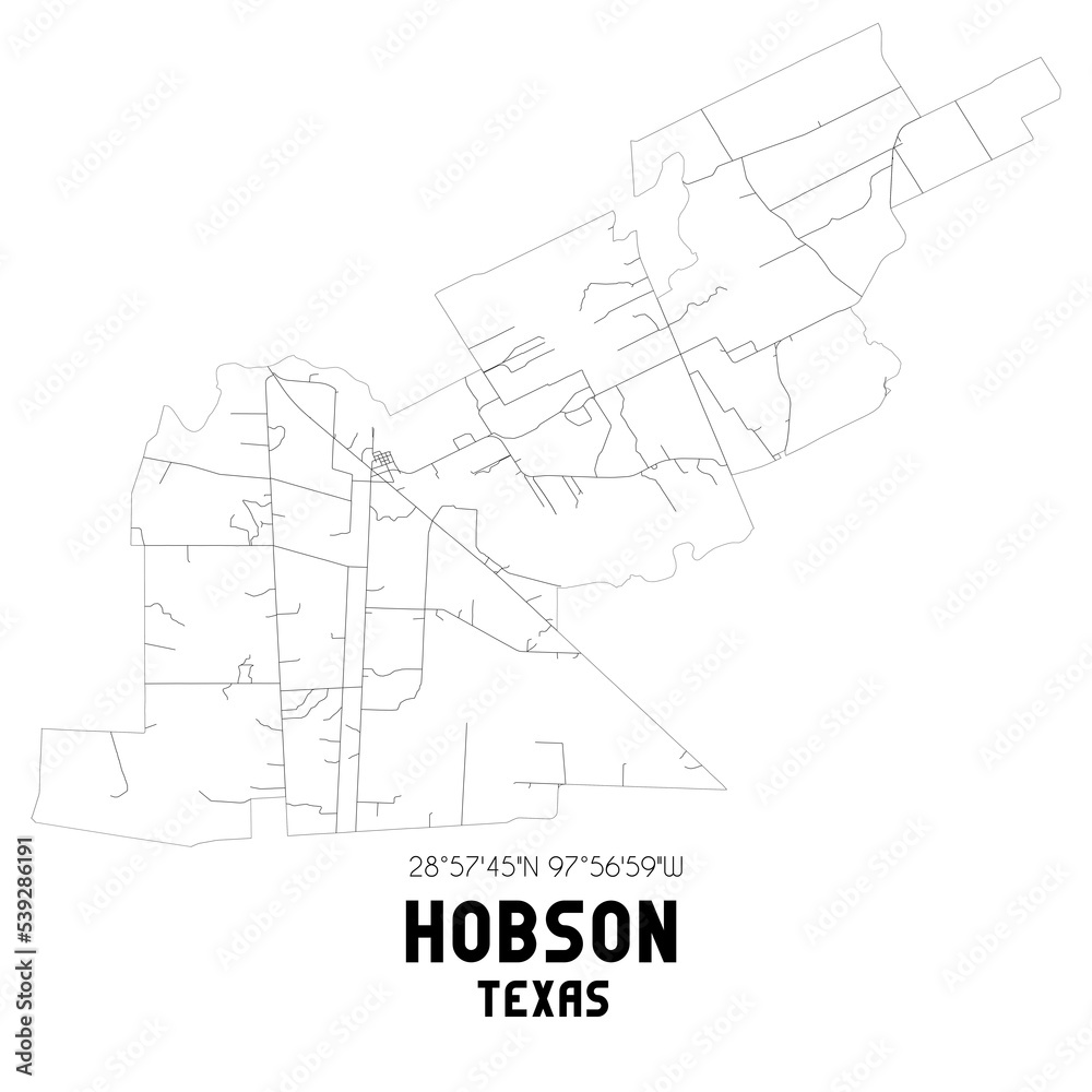 Hobson Texas. US street map with black and white lines.