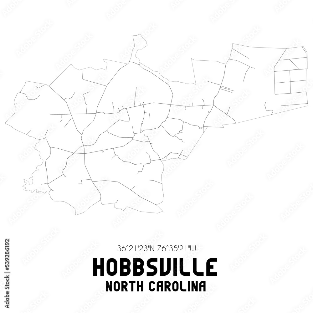Hobbsville North Carolina. US street map with black and white lines.