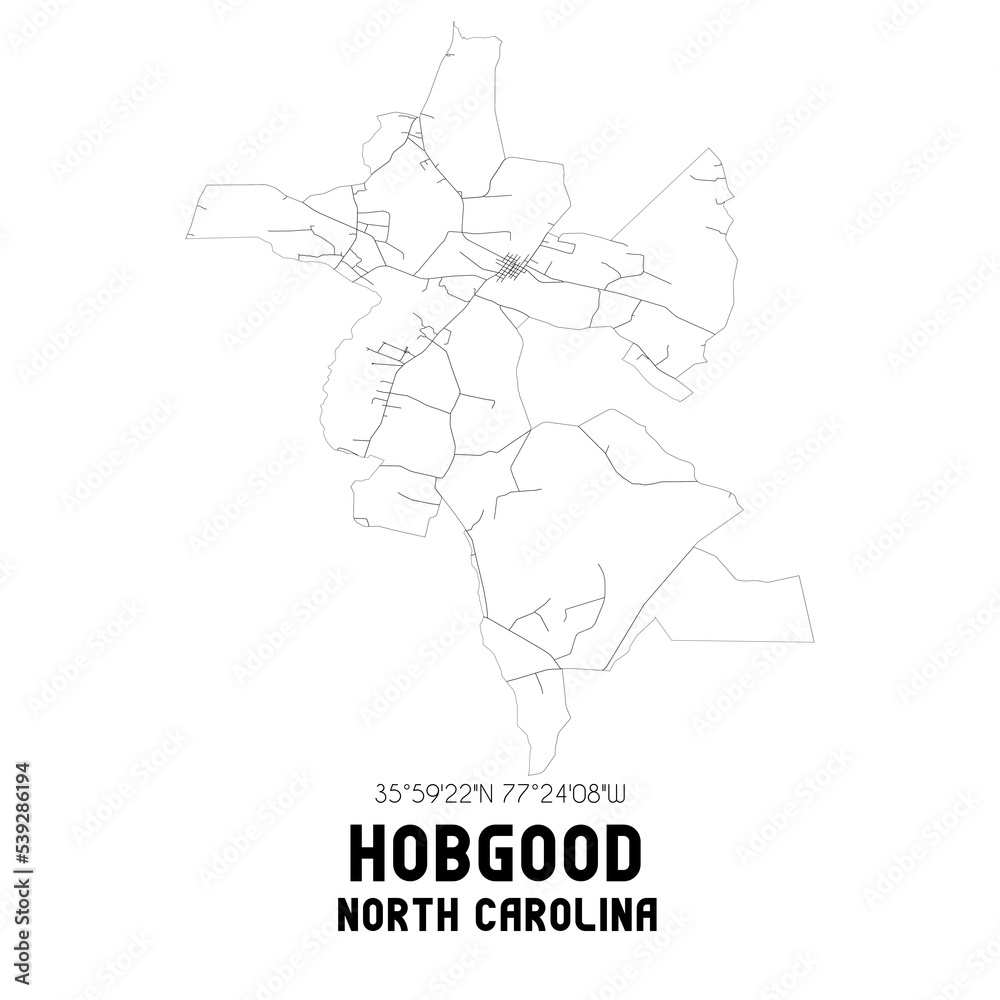 Hobgood North Carolina. US street map with black and white lines.