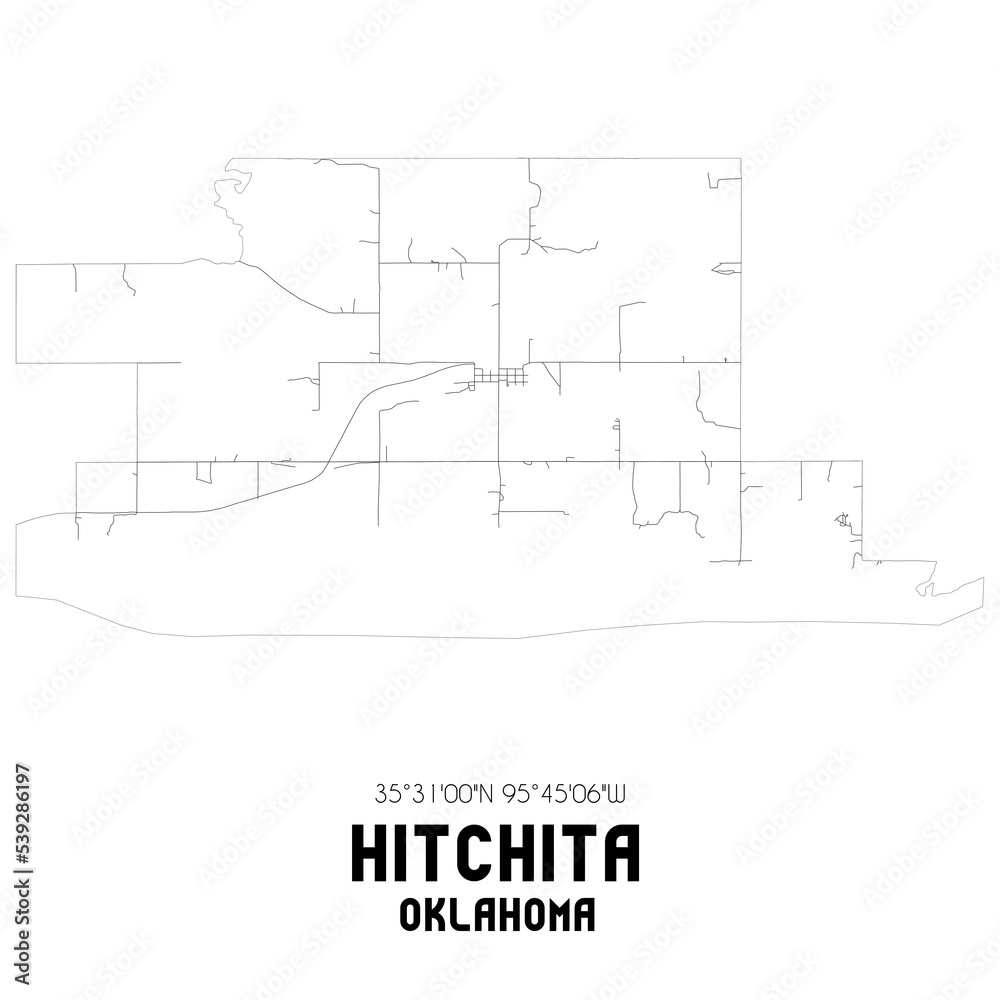 Hitchita Oklahoma. US street map with black and white lines.