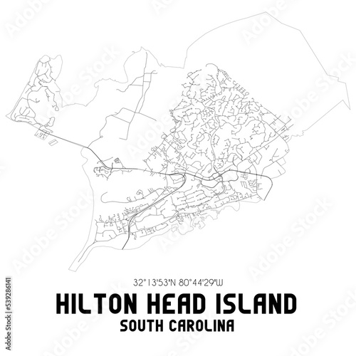 Hilton Head Island South Carolina. US street map with black and white lines.