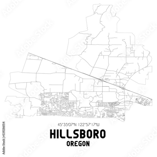 Hillsboro Oregon. US street map with black and white lines.