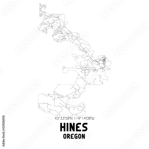 Hines Oregon. US street map with black and white lines.