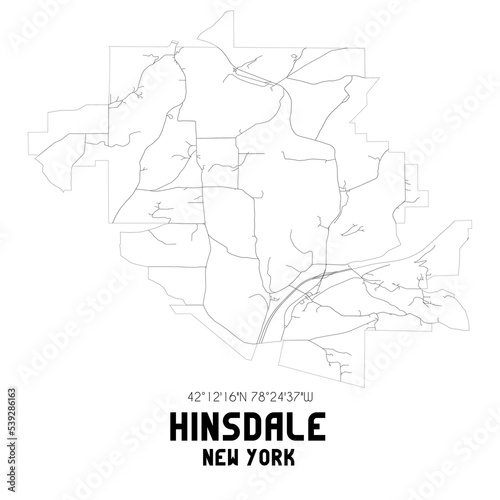Hinsdale New York. US street map with black and white lines.