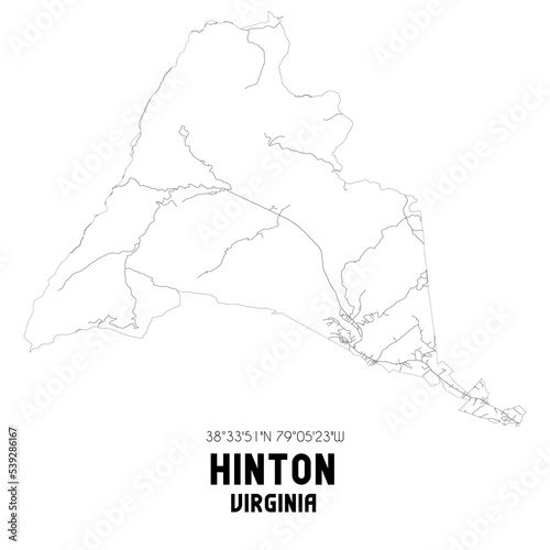 Hinton Virginia. US street map with black and white lines.