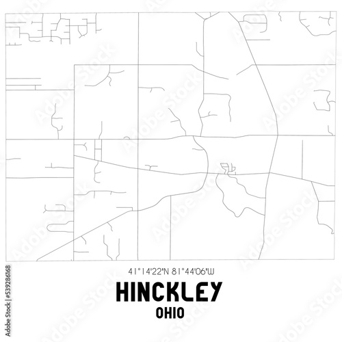 Hinckley Ohio. US street map with black and white lines.