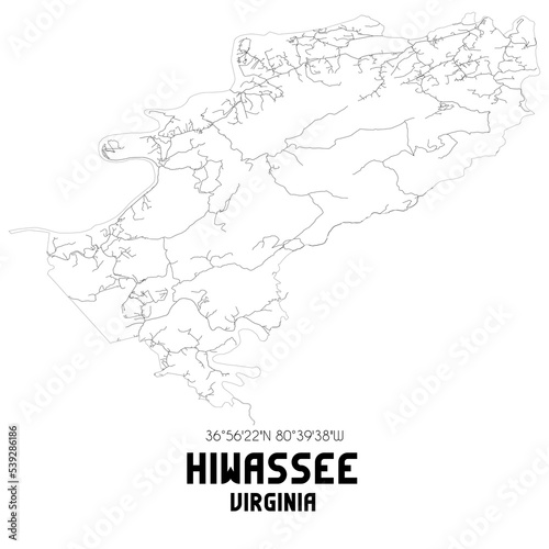 Hiwassee Virginia. US street map with black and white lines.