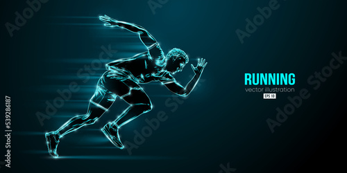 Abstract silhouette of a running athlete on black background. Runner man are running sprint or marathon. Vector illustration