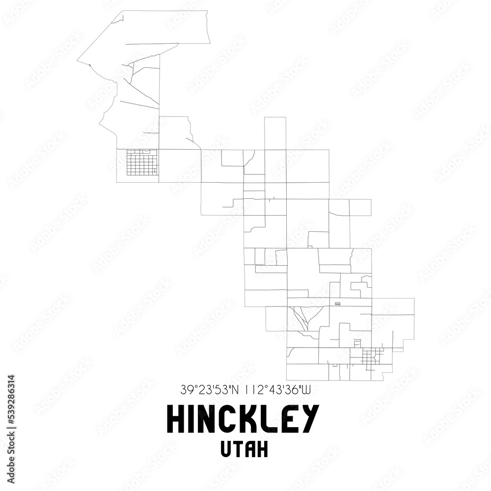 Hinckley Utah. US street map with black and white lines.