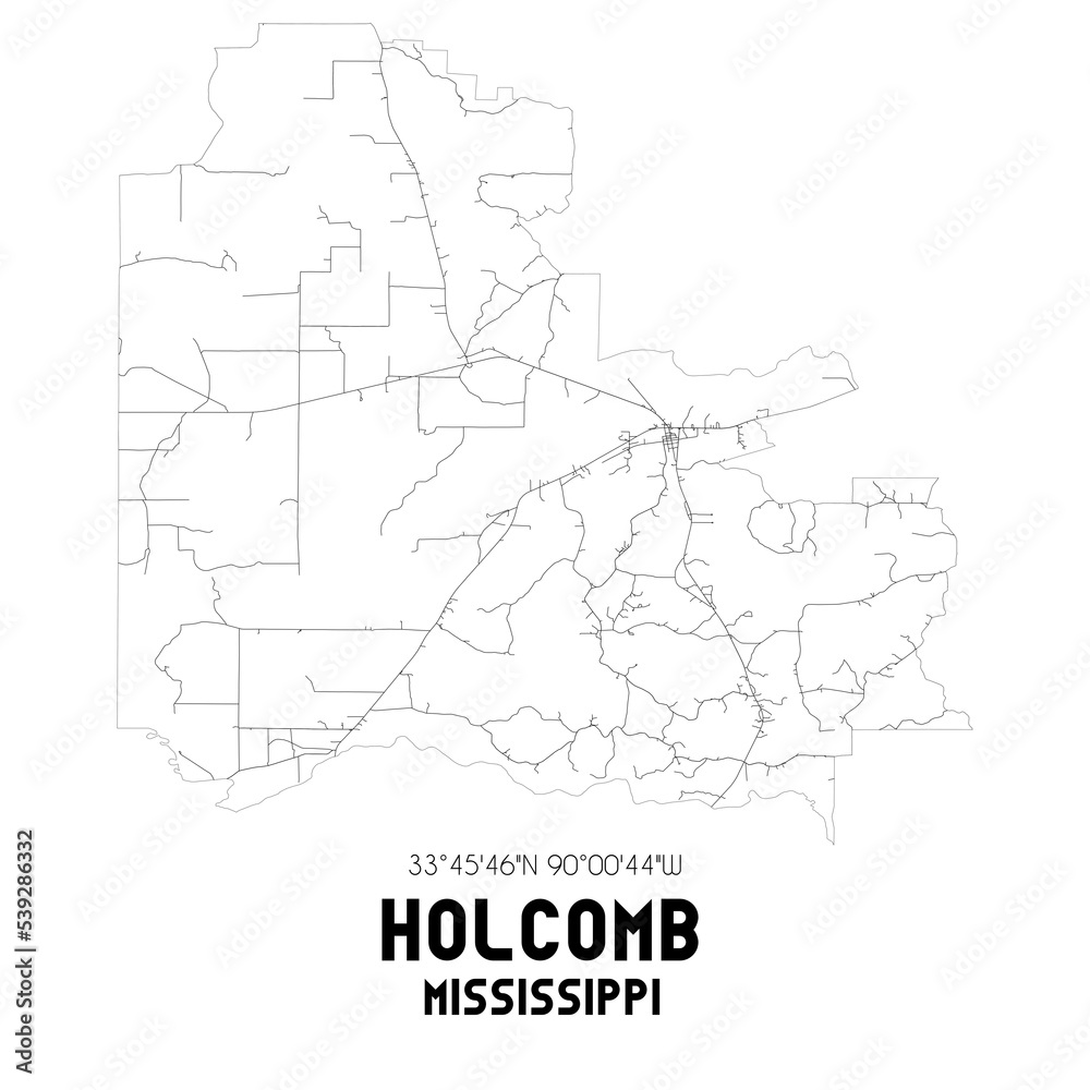Holcomb Mississippi. US street map with black and white lines. Holcomb Mississippi. US street map with black and white lines.