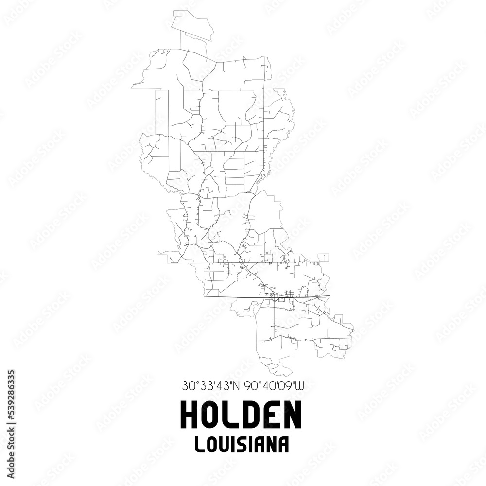 Holden Louisiana. US street map with black and white lines.