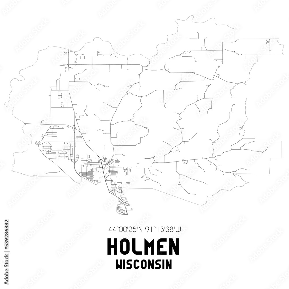 Holmen Wisconsin. US street map with black and white lines.