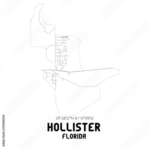 Hollister Florida. US street map with black and white lines.