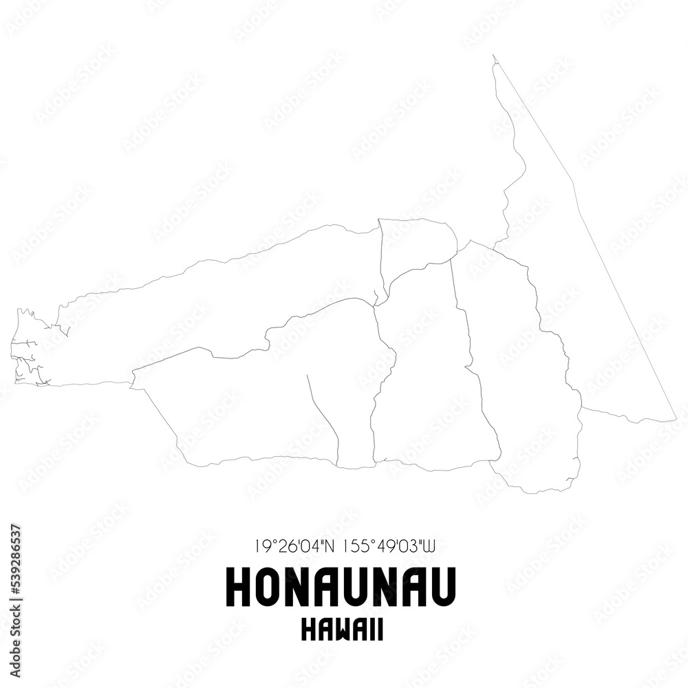 Honaunau Hawaii. US street map with black and white lines.