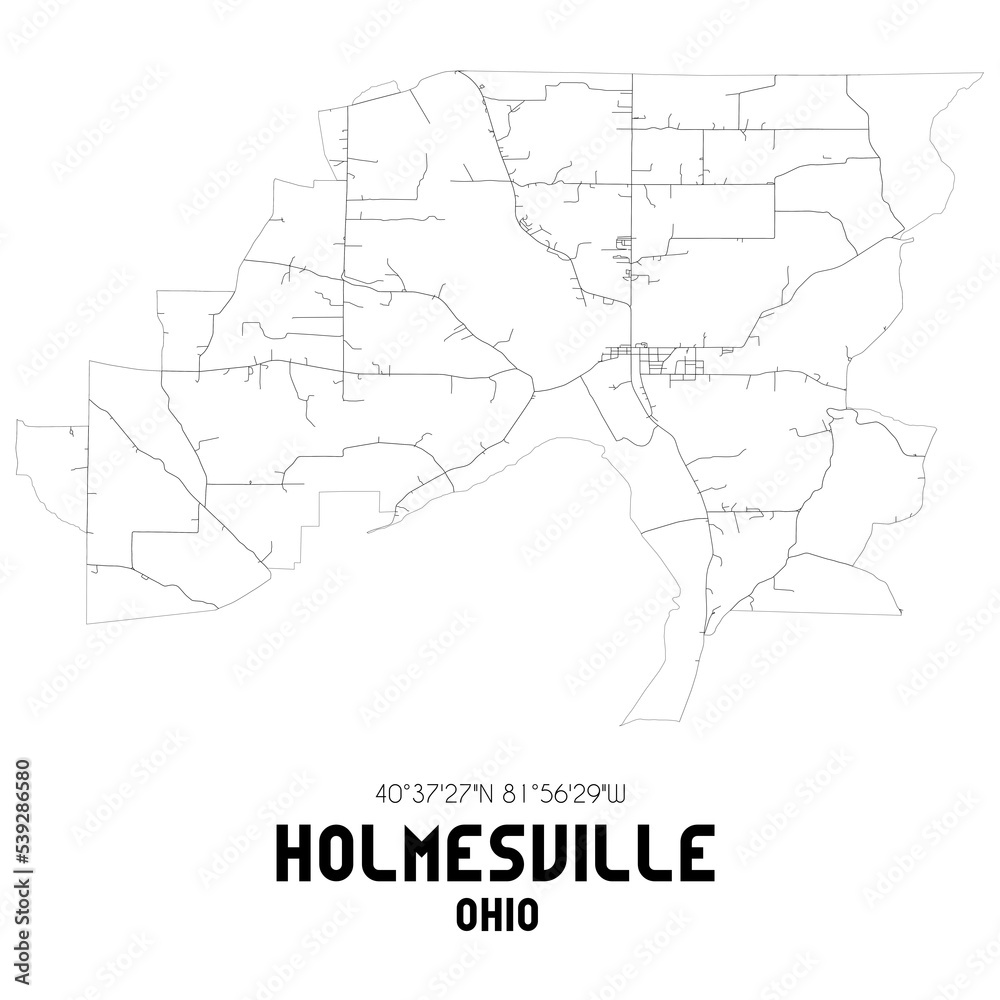 Fototapeta mapa świata dla dzieci Holmesville Ohio. US street map with black and white lines