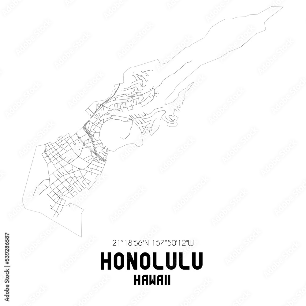 Honolulu Hawaii. US street map with black and white lines.