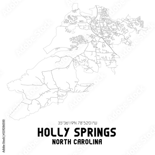 Holly Springs North Carolina. US street map with black and white lines.